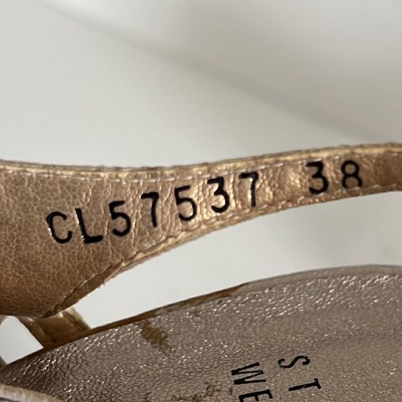 Stuart Weitzman Metallic Leather Wedge Cork Heel Lace Up Sandals Size 38 - Picture 15 of 15